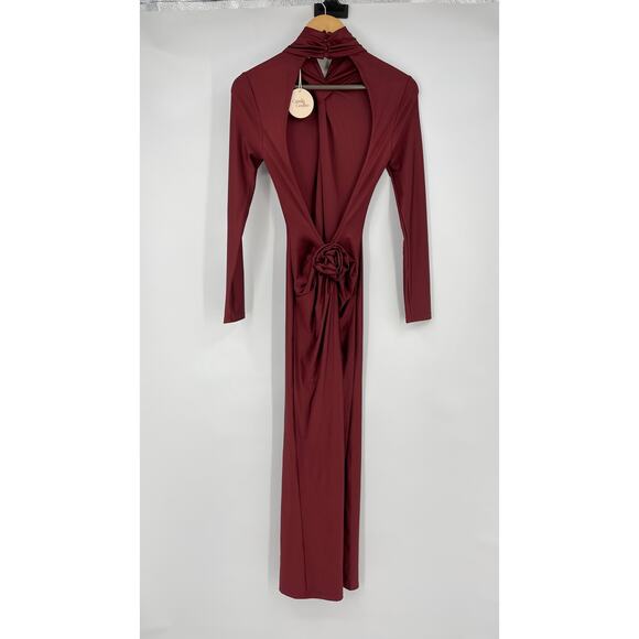 Camila Coelho | Telma Maxi Dress in Burgundy Custom Rosette Detail w Tags XS - Picture 5 of 16
